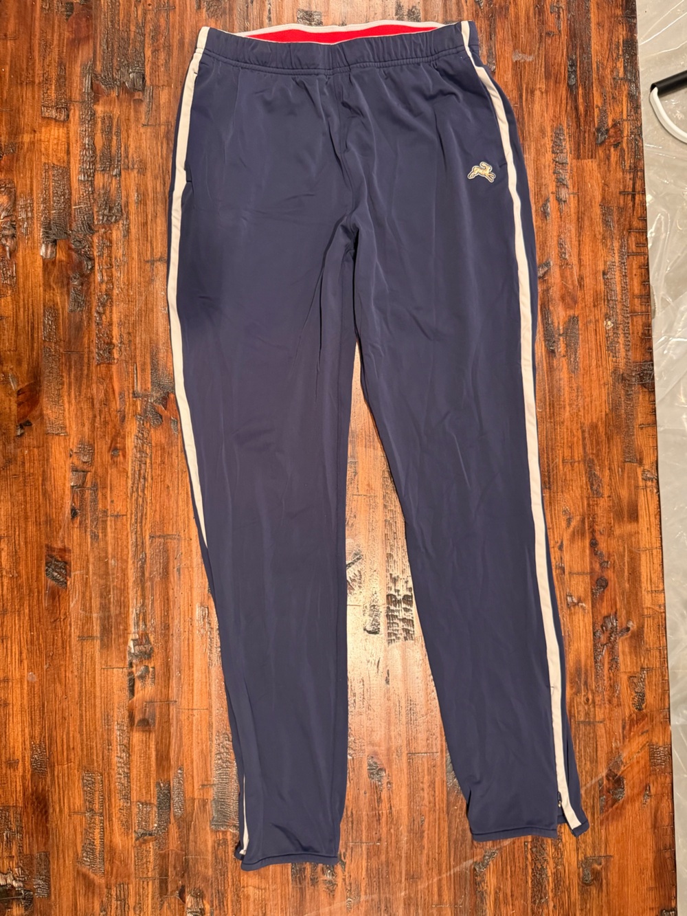 Tracksmith Navy Track Pants with Side Stripes